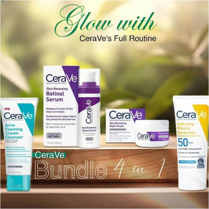 Ultimate 4 Pcs Hydrating Facial Kit – Night Cream, Retinol Serum, Sunscreen & Cleanser
